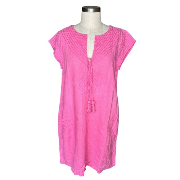 CALYPSO ST BARTH Vibrant Pink Linen Mini Shift Dress Women's Size Medium Preppy - Picture 2 of 8